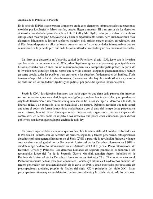 Análisis del Pianista y Derechos Fundamentales