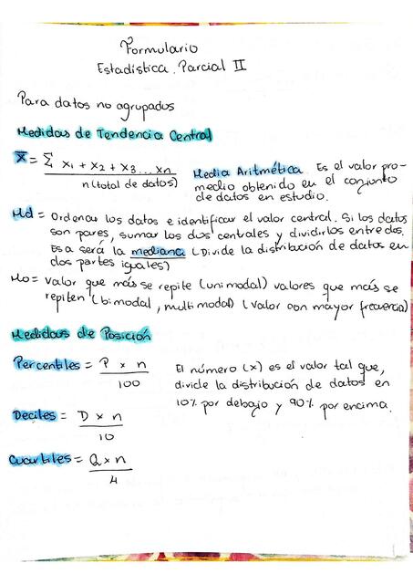 Formulario Estadística Parcial II