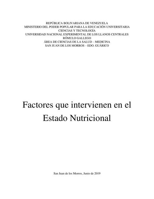 Factores que Intervienen en el Estado Nutricional 