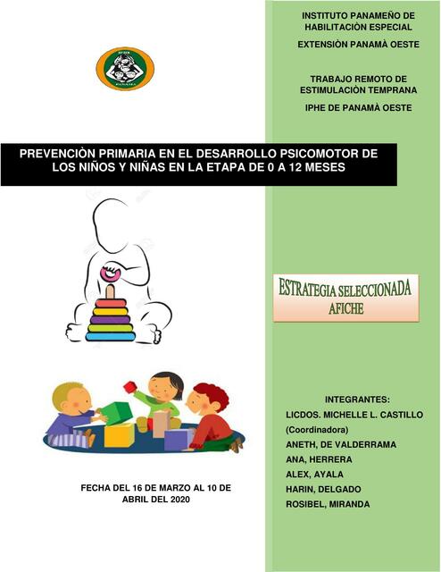 Prevención Primaria en el Desarrollo Psicomotor de los Niños y Niñas en la Etapa de 0 a 12 Meses 