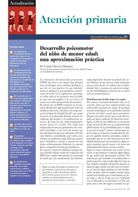 Desarrollo Psicomotor del Niño de Menor Edad. Una Aproximación Práctica