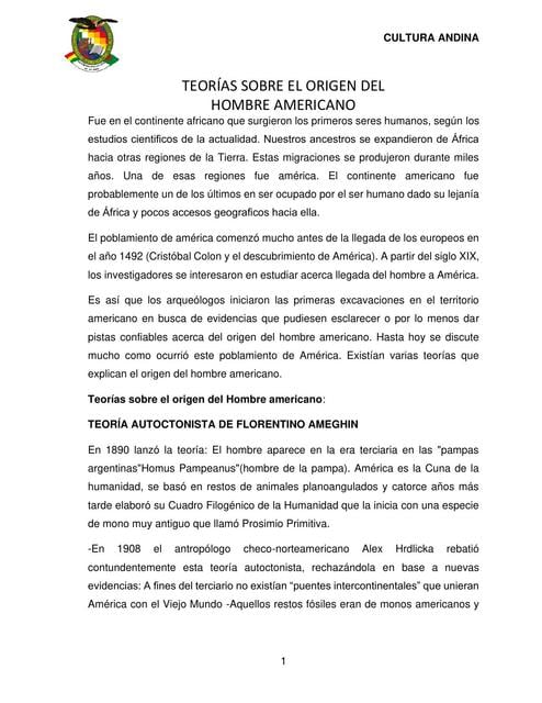 Teor as Sobre El Origen Del Hombre Americano