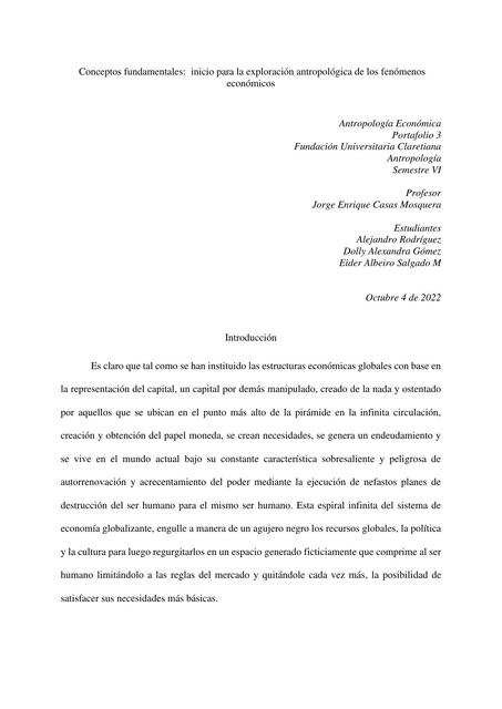 Conceptos Fundamentales: Inicio para la Exploración Antropológica de los Fenómenos Económicos