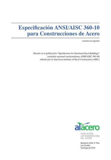 Especificación ANSI/AISC 360-10 para Construcciones de Acero