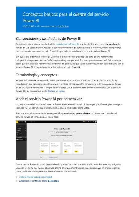 Conceptos básicos para el cliente del servicio Power BI 