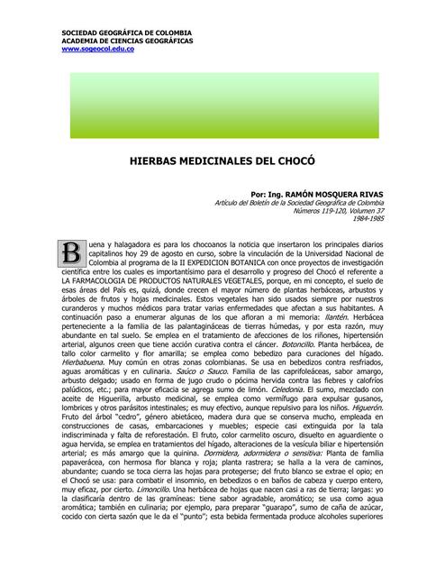 Hierbas medicinales del chocó