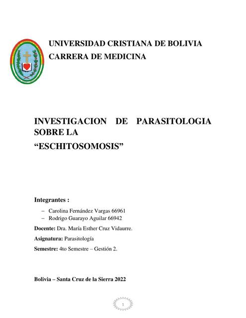 Investigación de Parasitología Sobre la Eschitosomosis 