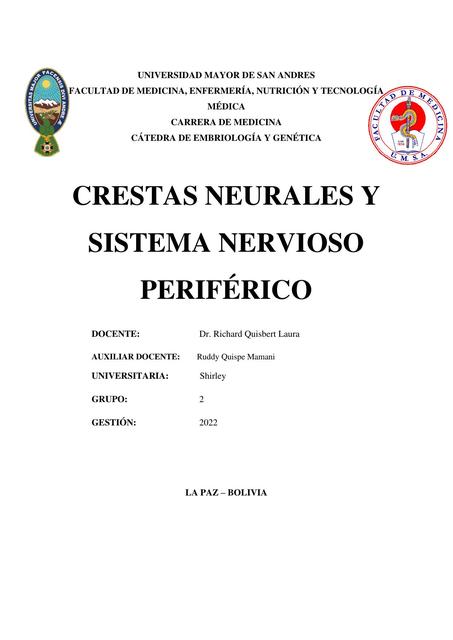 Crestas neurales y sistema nervioso periférico 