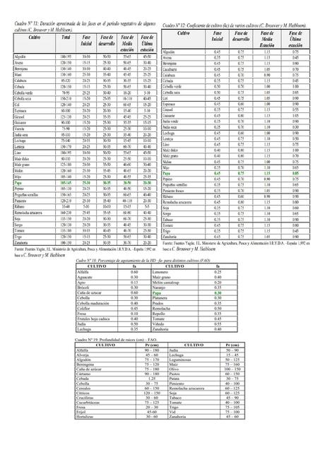 Duracion de las fases en el periodo vegetativo