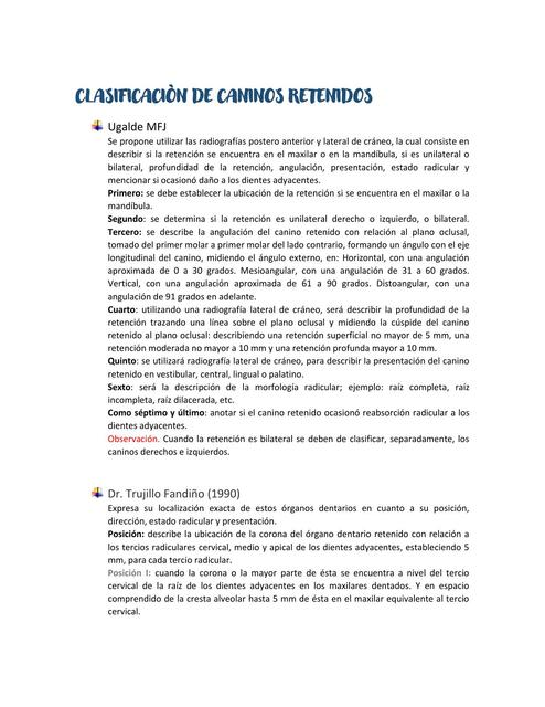 Clasificación de Caninos Retenidos