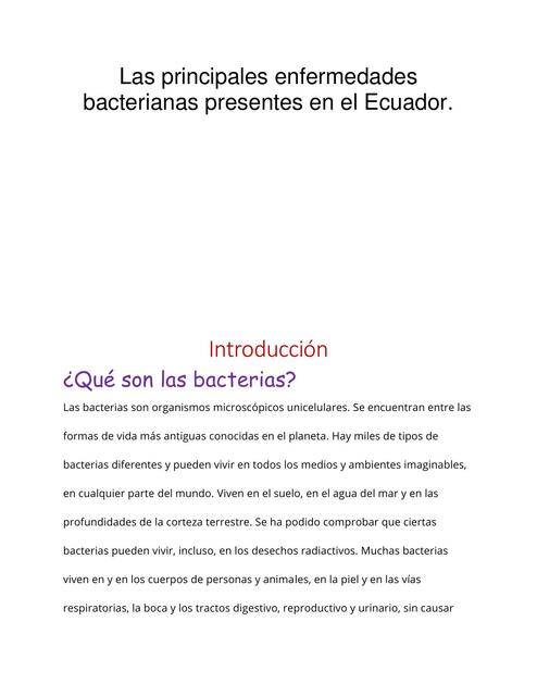 Las Principales Enfermedades Bacterianas Presentes en el Ecuador 