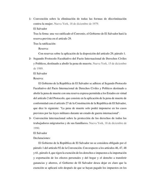 Reservas de El Salvador en Tratados Internacionales