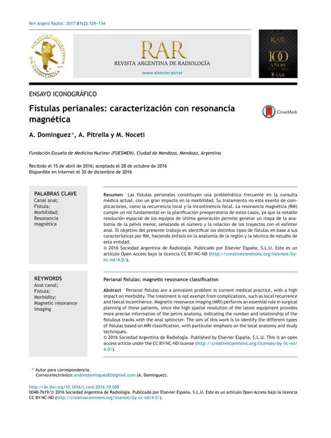 Fístulas Perianales: Caracterización con Resonancia Magnética