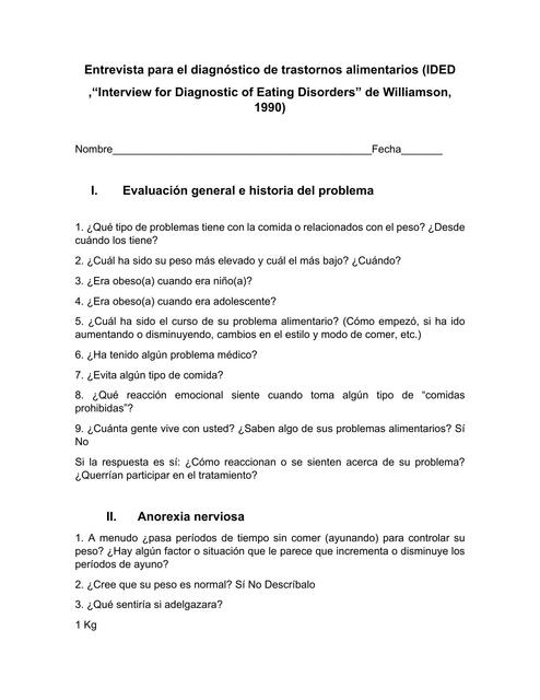 Entrevista para el diagnóstico de trastornos alimentos