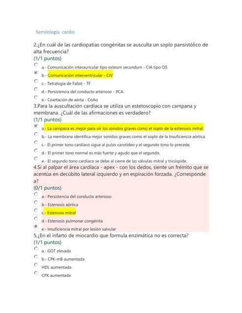 Examen de Cardiología- Semiología Médica