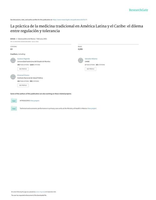 La  práctica  de  la  medicina  tradicional en  América  Latina  y  el  Caribe: el  dilema  entre  regulación  y  tolerancia