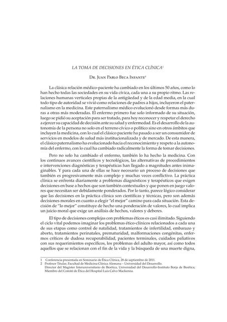 La Toma de decisiones en ética clínica Infante