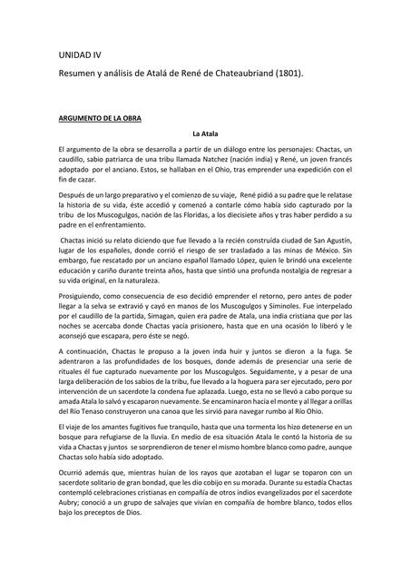 Resumen y analisis de "Atala", Rene de Chateaubriand.