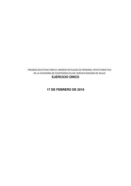 Test de Fisioterapia. Pruebas Selectivas para el Ingreso en Plazas de Personal 