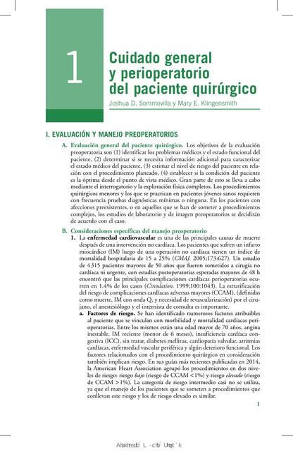 Cuidado General y Perioperatorio del Paciente Quirúrgico