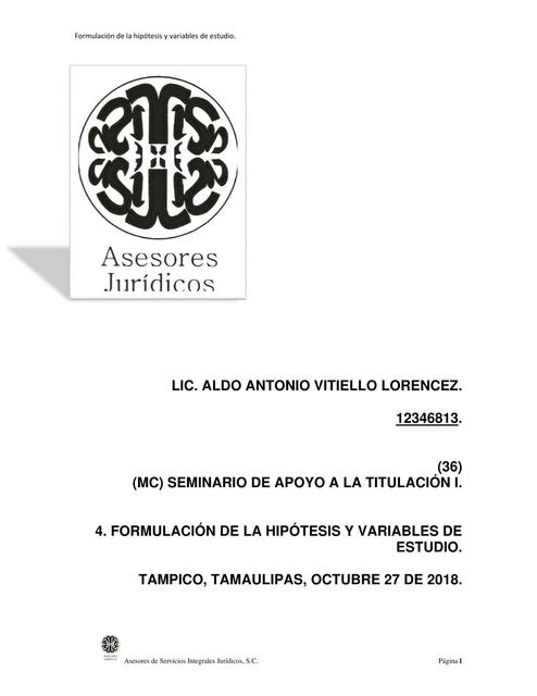 119. Formulación de la hipótesis y variables de estudio