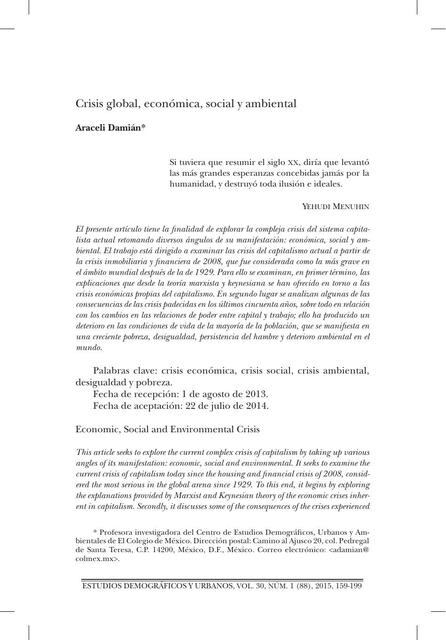 Crisis global, económica, social y ambiental