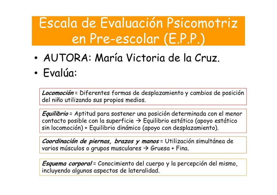 Escala Evaluación Psicomotriz Pre Escolar