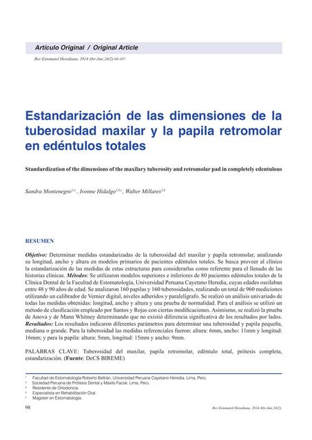 Estandarización de las Dimensiones de la Tuberosidad Maxilar y la Papila Retromolar en Edéntulos Totales