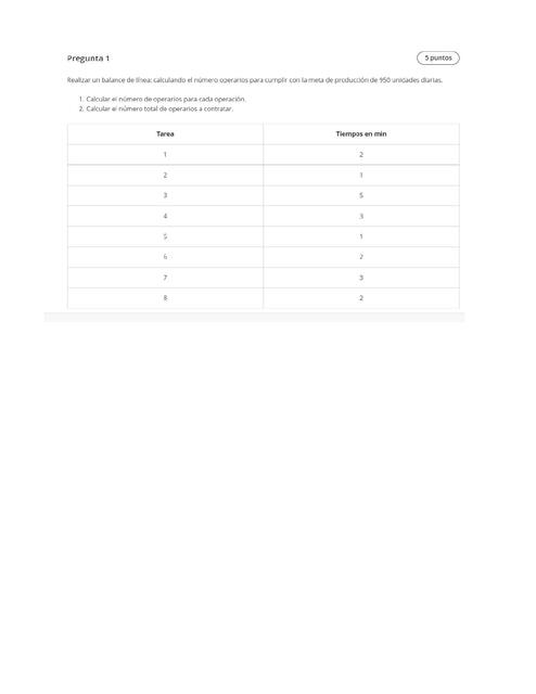 Ejercicio Balance de Línea (3) Número de Operarios