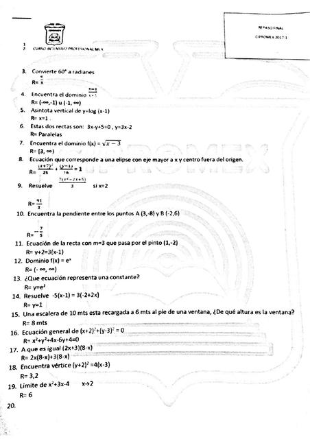 Preguntas examen UNAM CIPROMEX 