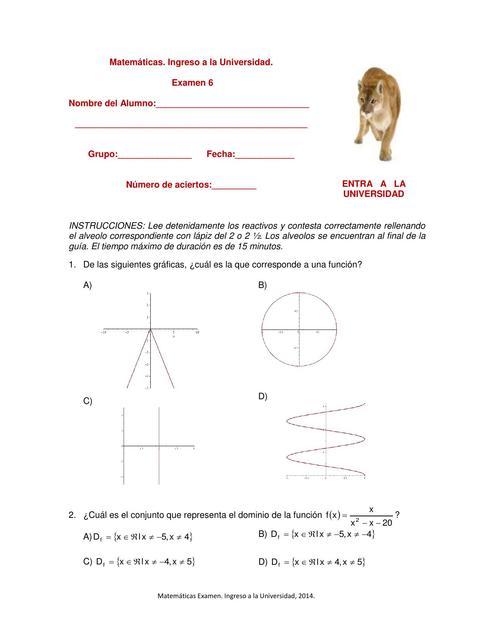 EJERCICIOS EXAMEN UNAM 2020