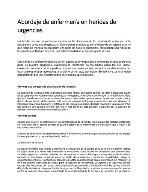 Abordaje de enfermería en heridas de urgencias