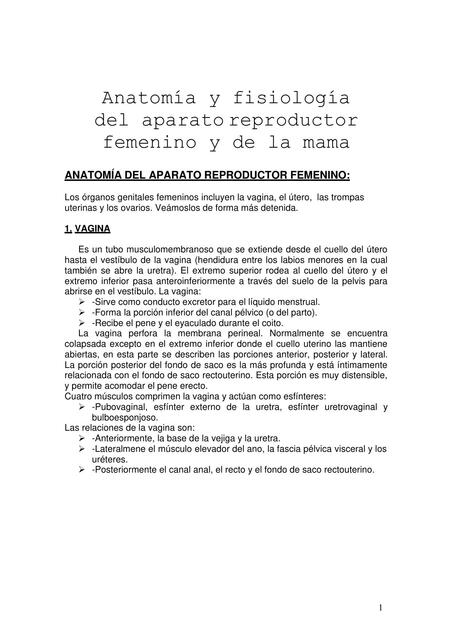 Aparato Reproductor Femenino (anatomía y fisiología).