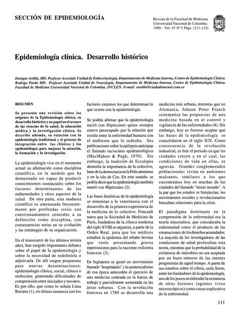 Epidemiología clínica. Desarrollo histórico