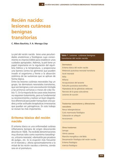 Recién Nacido: Lesiones Cutáneas Benignas Transitorias