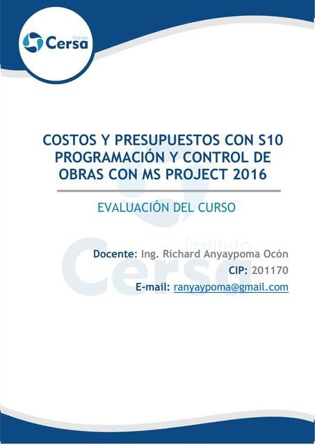 Sesión 8 Evaluación Curso Costos Presupuestos 