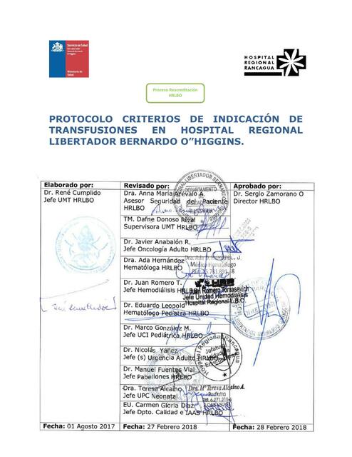 Protocolo Criterios de Indicación de Transfusiones 