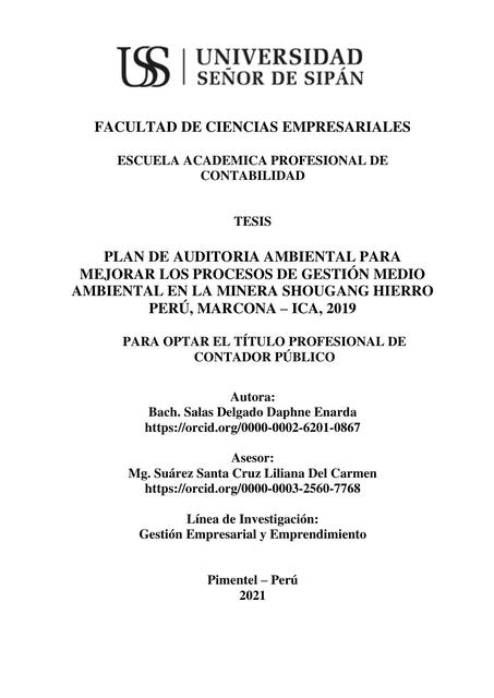 Plan de auditoría ambiental para mejorar los procesos de gestión medio ambiental en la minera shougang hierro Perú, Marcona – ica, 2019