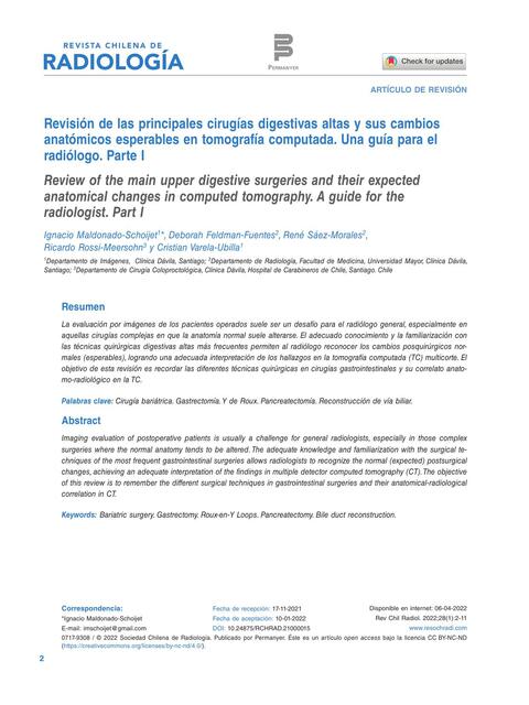 Revisión de las Principales Cirugías Digestivas Altas y sus Cambios Anatómicos Esperable en Tomografía Computada