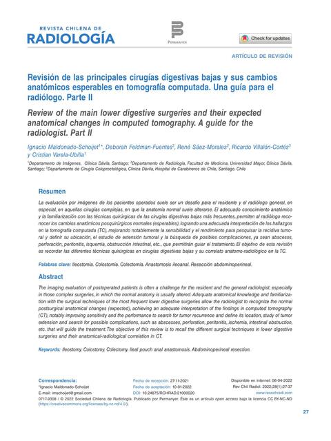 Revisión de las Principales Cirugías Digestivas Bajas y sus Cambios Anatómicos 