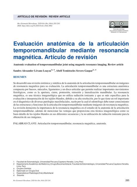 Evaluación Anatómica de la Articulación Temporomandibular Mediante Resonancia Magnética 