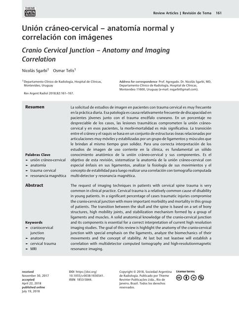 Unión Cráneo-Cervical. Anatomía Normal y Correlación con Imágenes