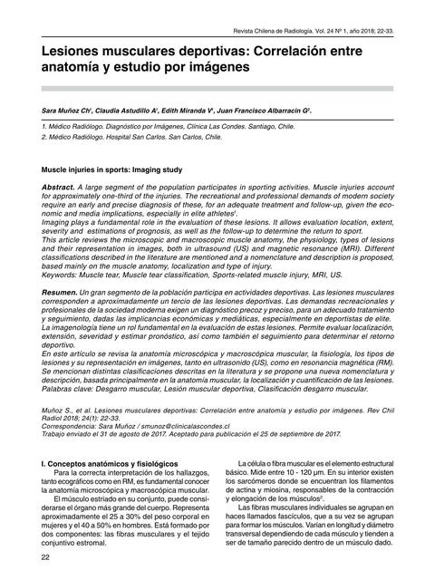 Lesiones Musculares Deportivas. Correlación entre Anatomía y Estudio por Imágenes