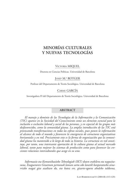 Minorías Culturales y Nuevas Tecnologías