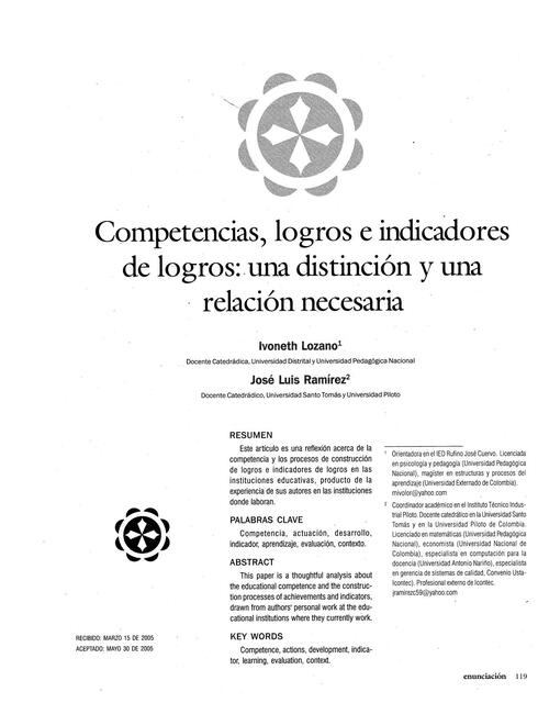 Competencias, logros e indicadores de logros: una distinción y una relación necesaria