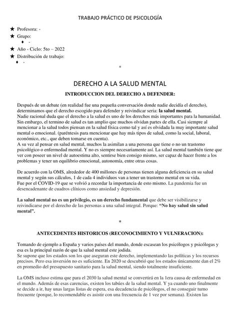 Derecho a la Salud Mental