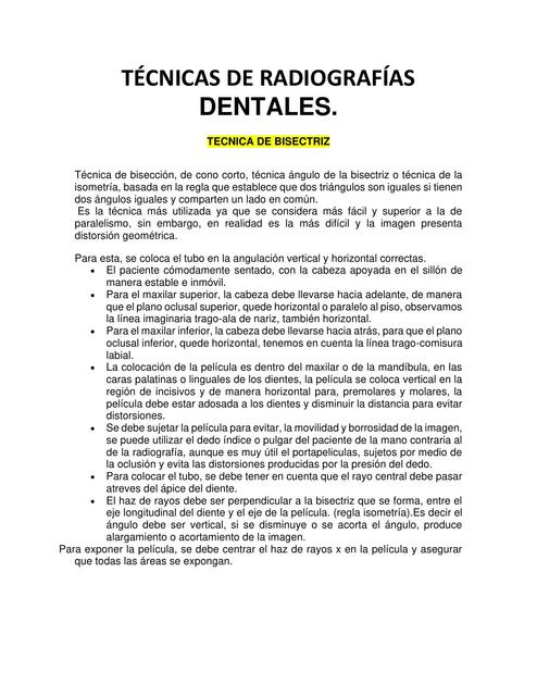 Técnicas de radiografías intraorales