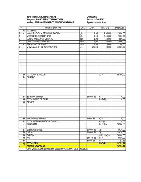 Precios Unitarios 