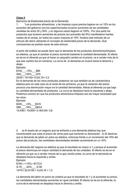 Ejercicios de Elasticidad Precio de la Demanda