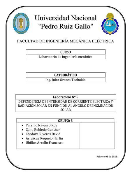 Dependencia de Intensidad de Corriente Eléctrica y Radiación Solar en Función al Ángulo de Inclinación Solar 